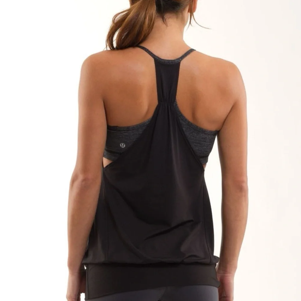 Lululemon No Limit Tank Charcoal Striped Medium Size 6 Bust Lining Loose - Picture 2 of 15